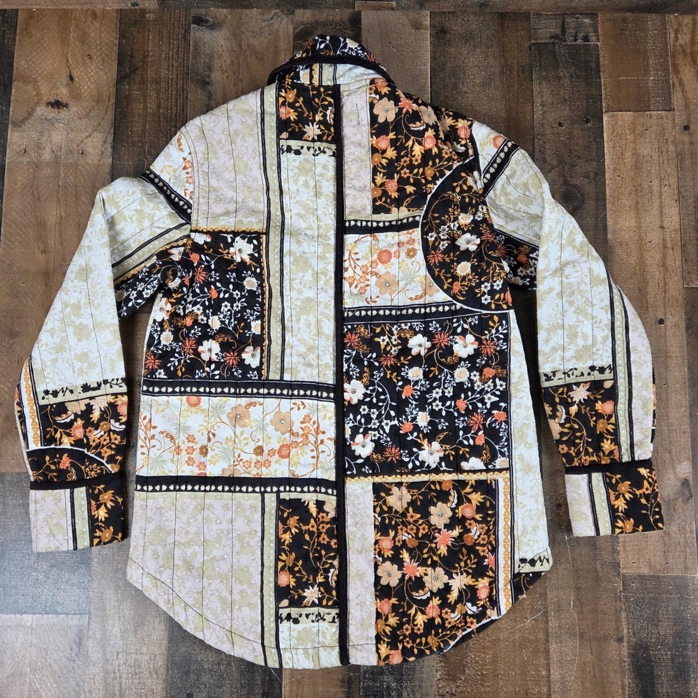 Anthropologie Quilted Patchwork Floral Button Down Shirt Jacket Shacket Women XS - Picture 7 of 15